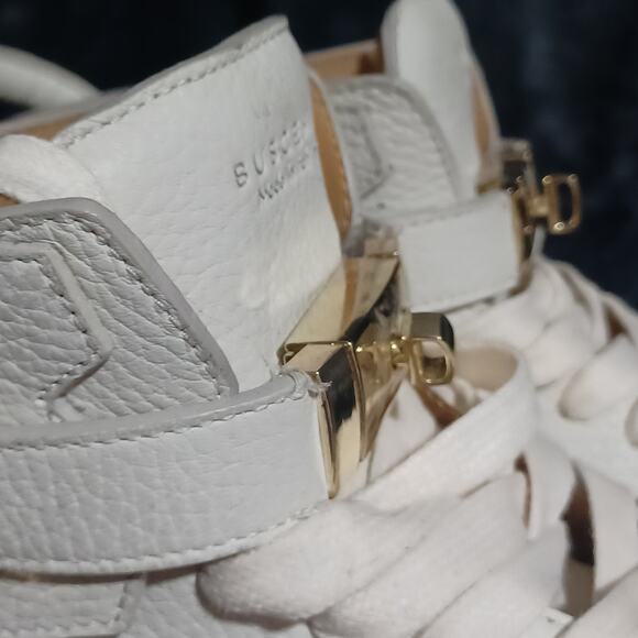 Authentic Men's Buscemi Hi-Top Sneakers Leather Gold Lock White 46 (12-13) - Picture 6 of 16